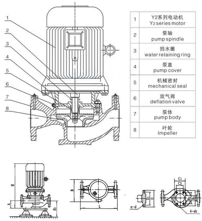 管道離心泵規(guī)格尺寸圖紙